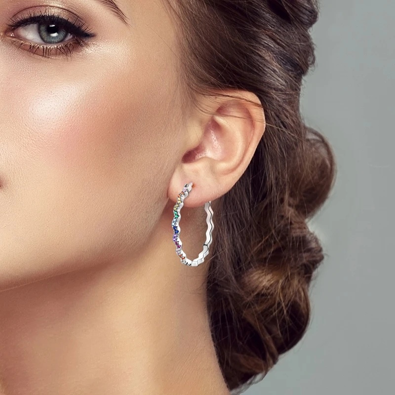 Sparkling Rainbow Synthetic Zirconia Hoop Earrings, Daily Wear